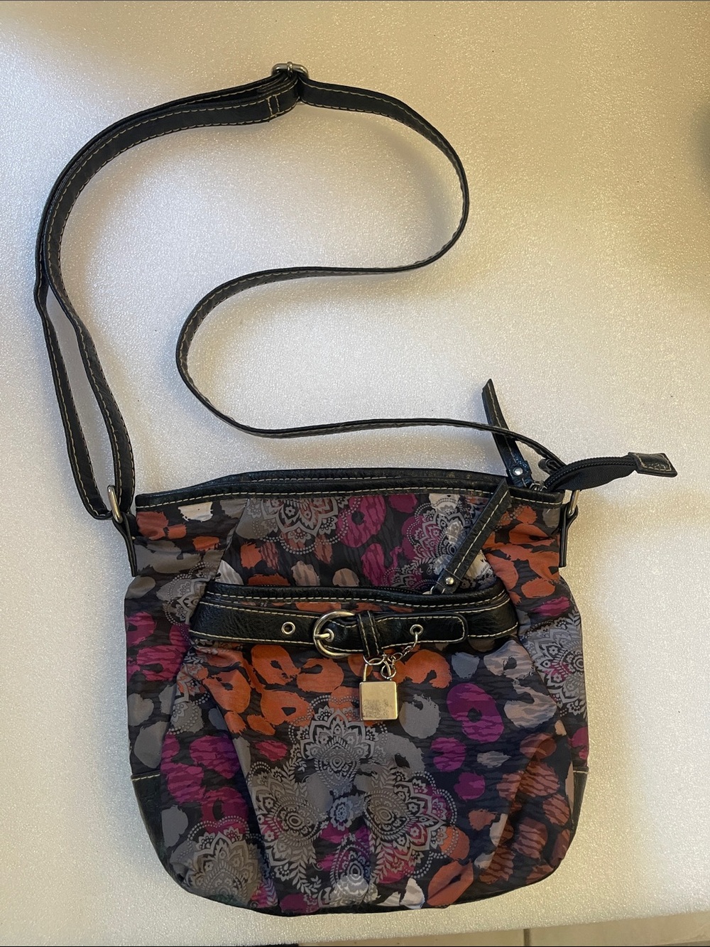 Floral Print Rosetti Crossbody Bag - Black, Orange & Pink